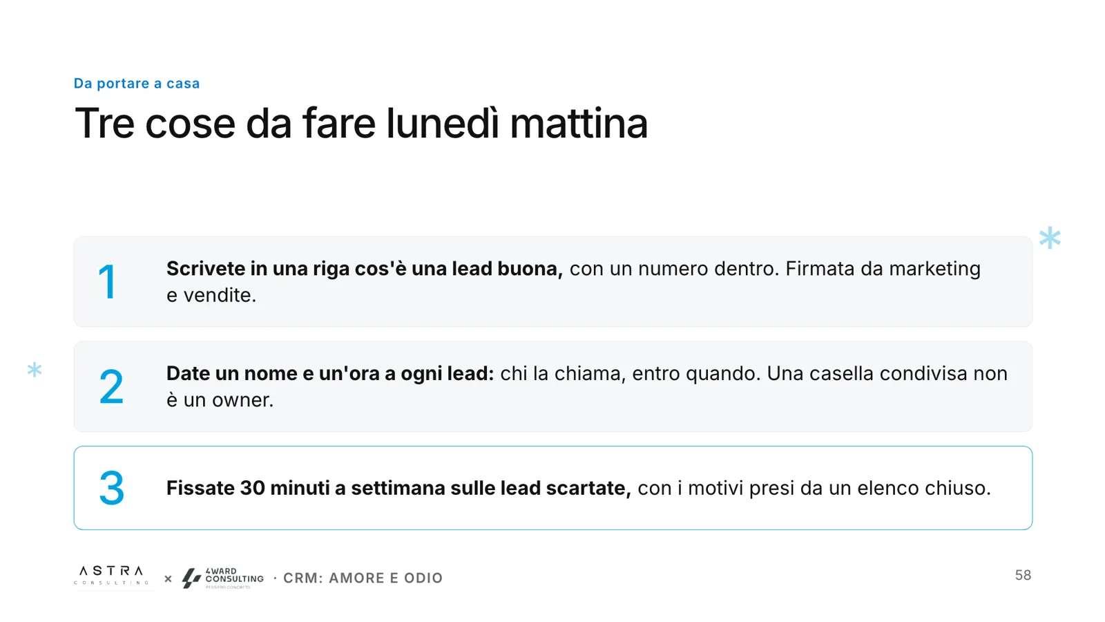 Slide: tre cose da fare lunedì mattina