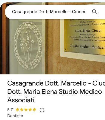 Scheda Google della sede di Moncalieri il 1° ottobre: 5,0 stelle, foto della targa